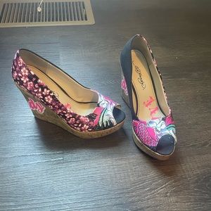 Ed Hardy wedges, size 8.5. Excellent condition